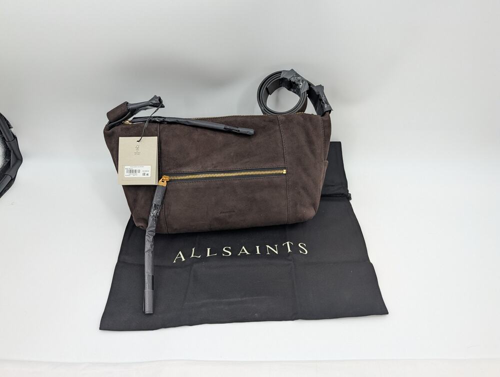 NWT AllSaints Vega Slouchy Suede Shoulder Bag Bitter Brown Boho Neutral Staple
